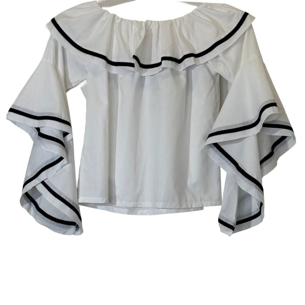 Women's White | Black Trim Top Size L